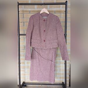 Elegant Pink Tweed Skirt Set